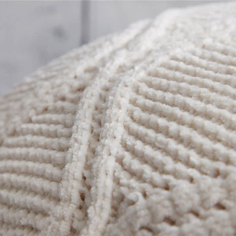 White hygee knit pom-pom blanket up close