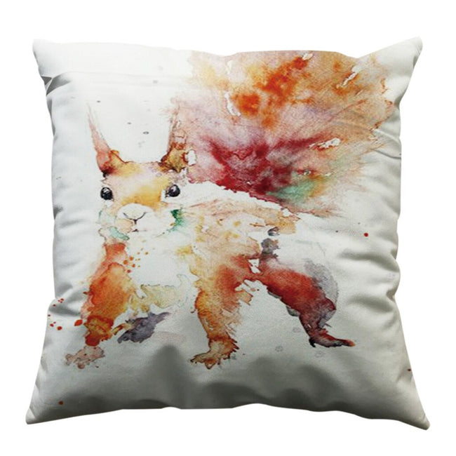Squirrel or Cow Watercolor Pillow Cover 18"x18"