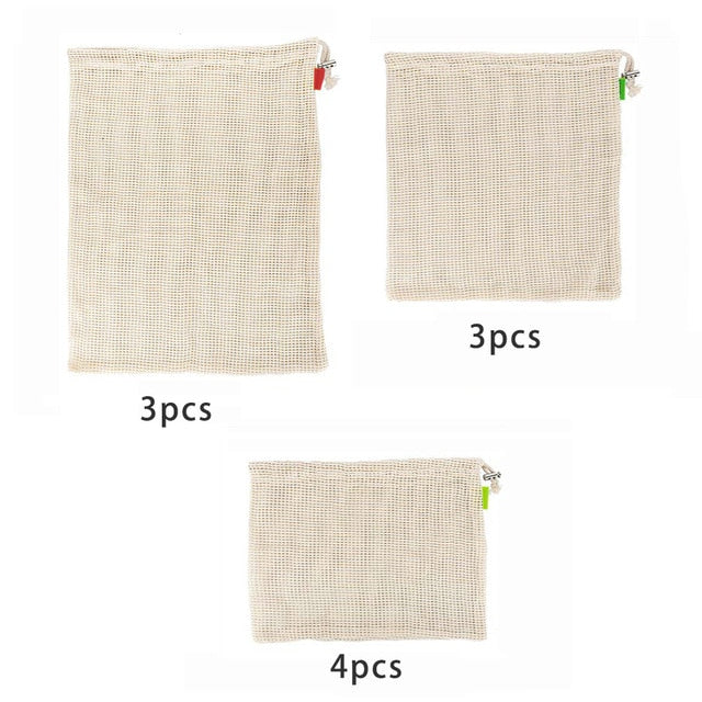 Eco-Friendly 100% Cotton Reusable Mesh Produce Bags