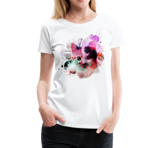 Cat Pink Splatter Women’s Premium T-Shirt - white
