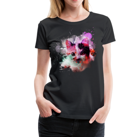 Cat Pink Splatter Women’s Premium T-Shirt - black