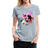 Cat Pink Splatter Women’s Premium T-Shirt - heather ice blue